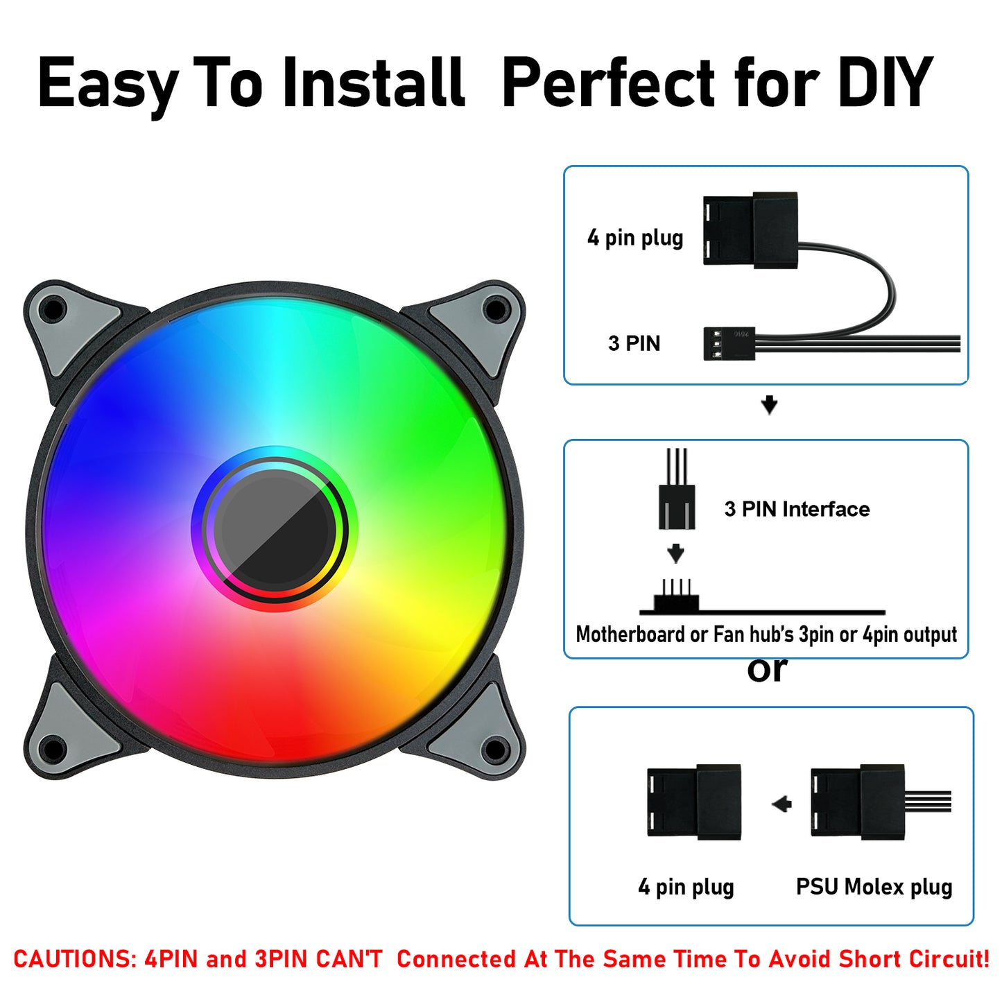 JAZZCOOLING RGB Fans 120mm Case Fan 3 Pack PC Case Fans, FL-120 High Performance Quiet Cooling Fan PC Fans, with Hydraulic Bearing - Low Noise Computer Fans for PC Case