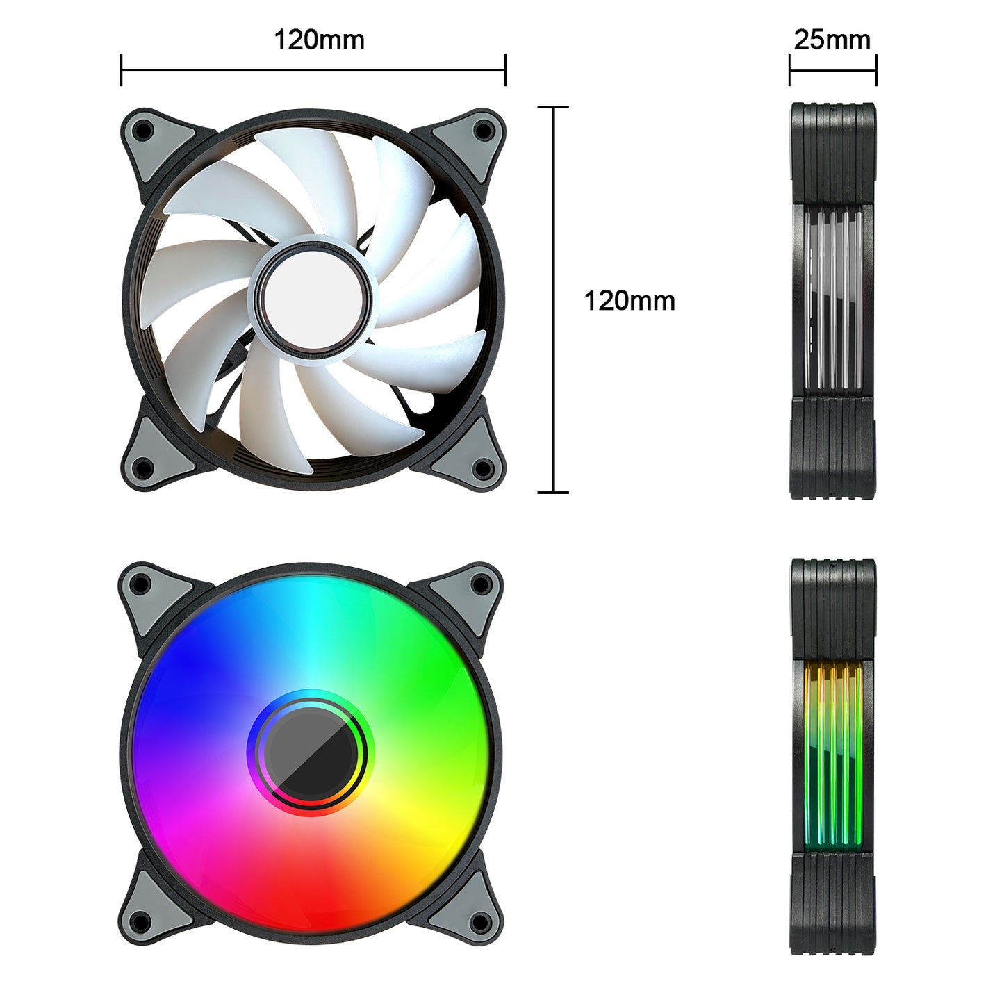 JAZZCOOLING RGB Fans 120mm Case Fan 3 Pack PC Case Fans, FL-120 High Performance Quiet Cooling Fan PC Fans, with Hydraulic Bearing - Low Noise Computer Fans for PC Case