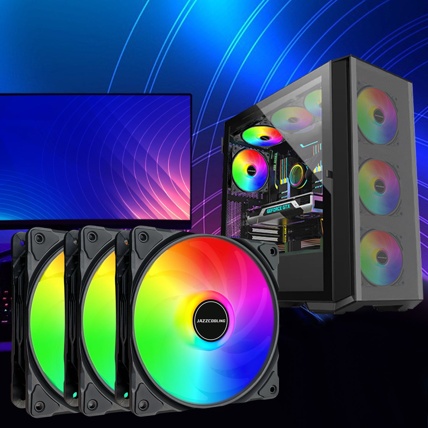 RGB Fans 120mm Case Fan 3 Pack PC Case Fans, FM-120 High Performance Quiet 12V 3PIN and Molex 4PIN PSU Plug Static RGB PC Fans, Hydraulic Bearing - 1,200 RPM Low Noise Computer Fans for PC Case