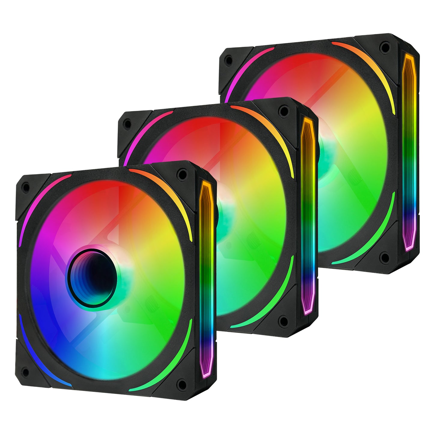 RGB Fans 120mm PWM Fans 3 Pack PC argb Fans, HA-120 pc pwm RGB Fans with 12v 4pin pwm and 5v 3pin argb Plug, Infinity Mirror ARGB Addressable Lighting - Low Noise Computer Fans for PC Cooler and Case