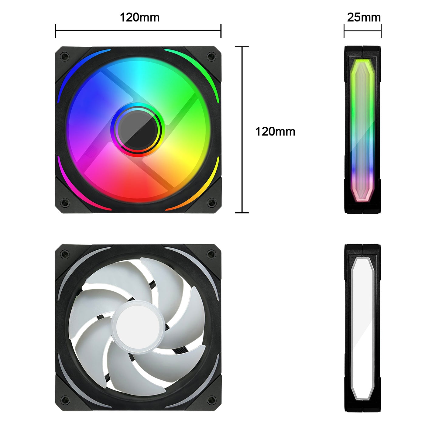 RGB Fans 120mm PWM Fans 3 Pack PC argb Fans, HA-120 pc pwm RGB Fans with 12v 4pin pwm and 5v 3pin argb Plug, Infinity Mirror ARGB Addressable Lighting - Low Noise Computer Fans for PC Cooler and Case