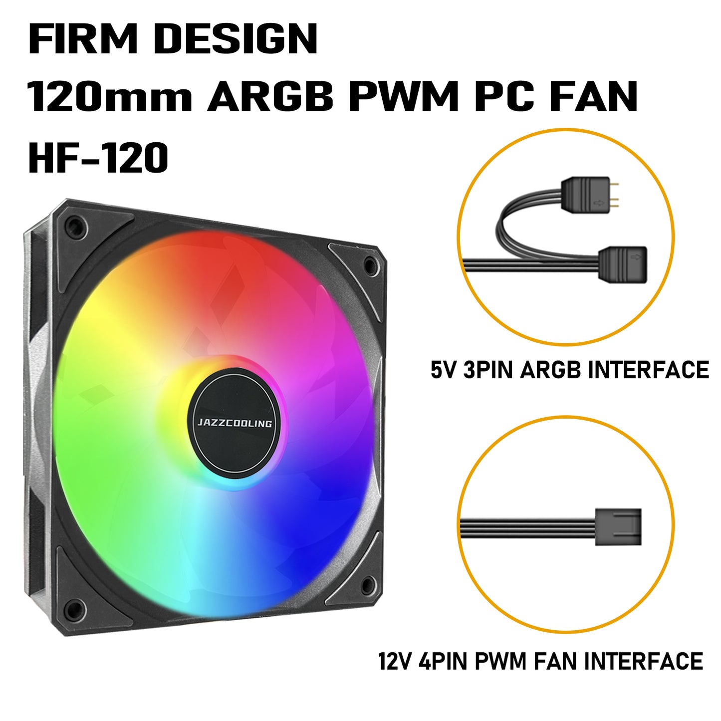 JAZZCOOLING ARGB Fans, PC Fans 120mm PWM Fans 3 Pack 5V-3PIN Addressable RGB Fans, HF-120 PC Cooling Fans, 1800RPM 73.6CFM Quiet Under 33.8dBA, Computer Fans for PC Case CPU Cooler and Liquid Cooler.