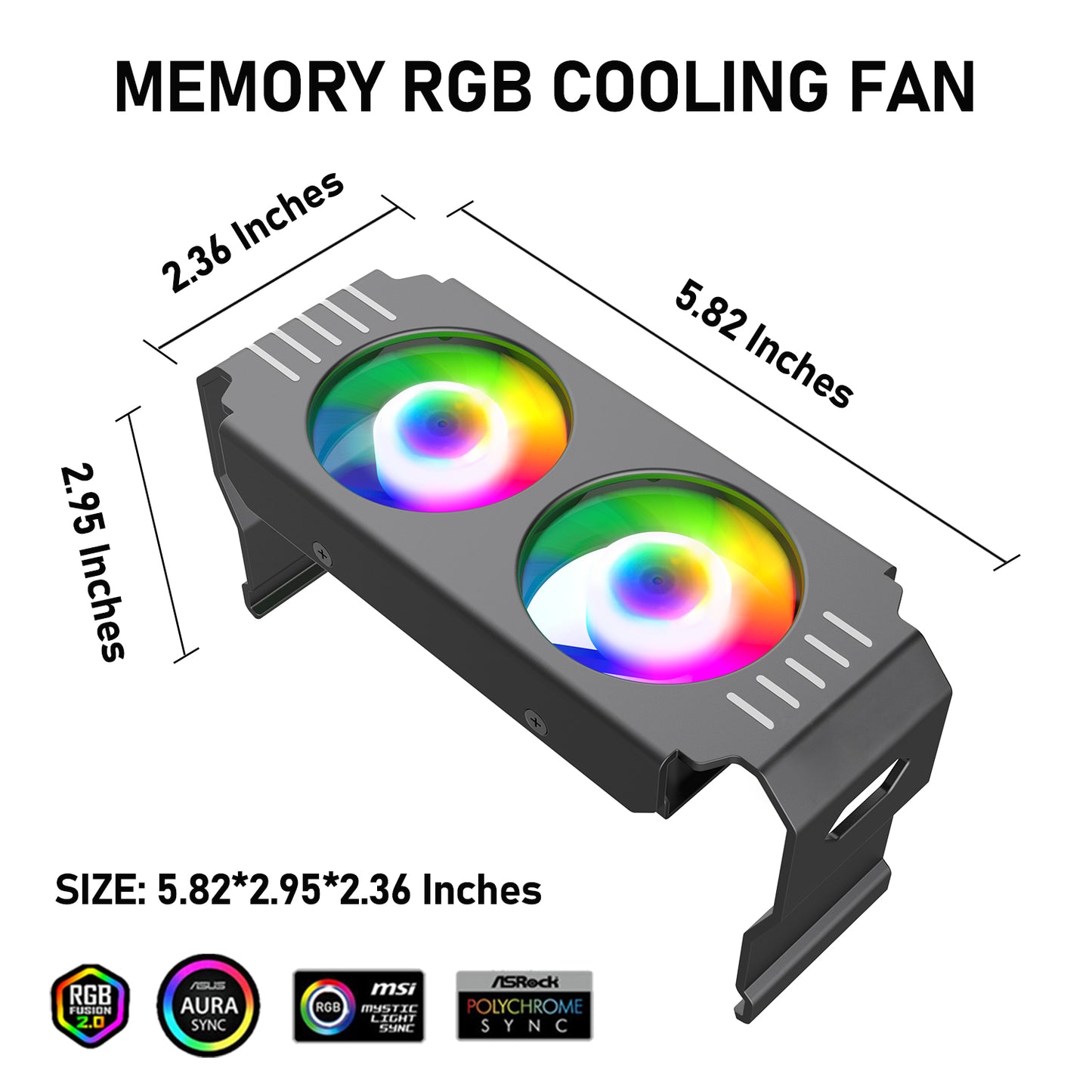 JAZZCOOLING Computer Memory Ram Radiator Aluminum Heatsink ram Cooler Fan with Dual 50mm 4Pin PWM &5V 3PIN ARGB ram Cooling Fan for Memory Module Cooling Solution (Black)