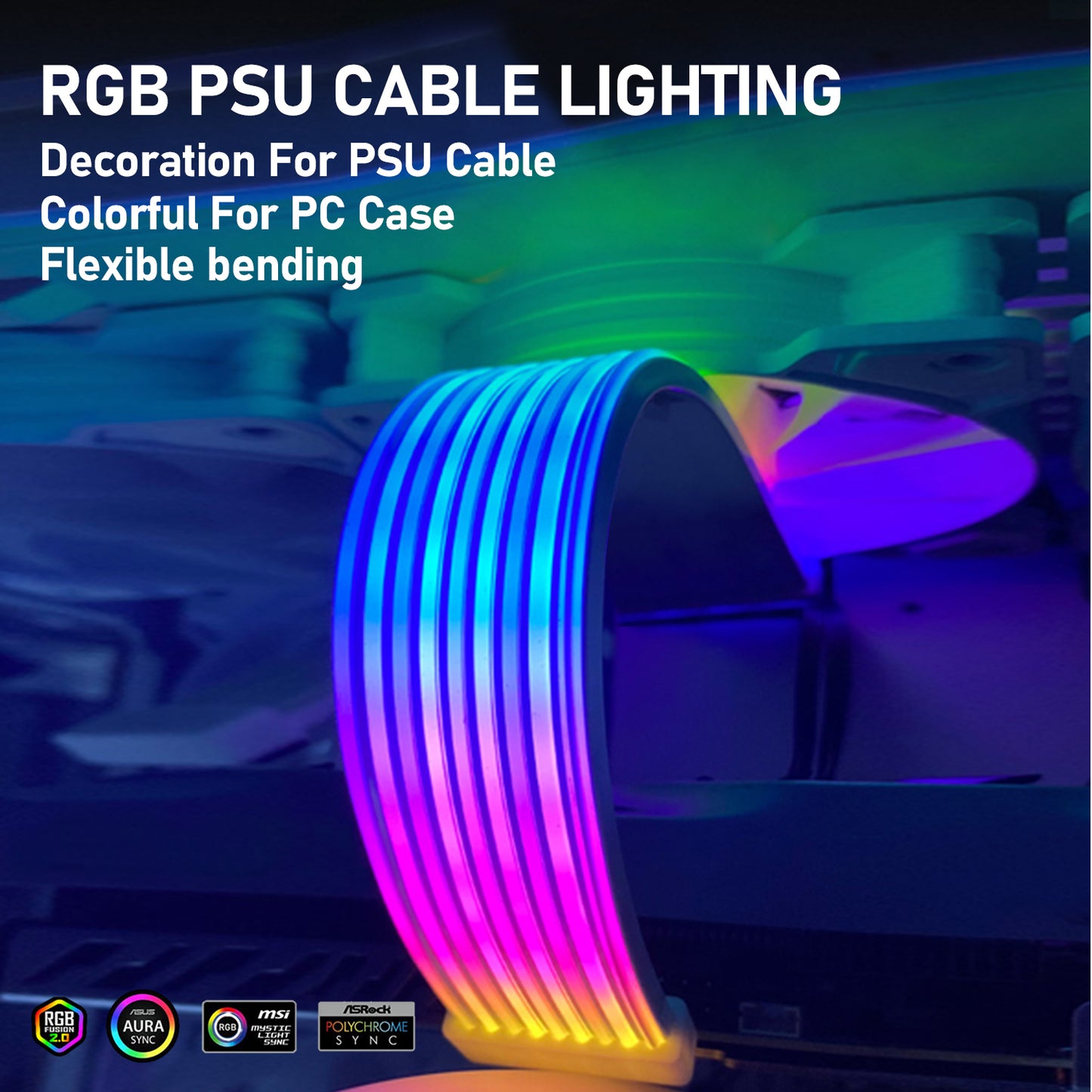 JAZZCOOLING PC RGB Light Panel for PSU Cables PC RGB GPU Cable, CL200 5V 3Pin ARGB Sync PC Cables, Pefect for 6Pin 8Pin 12Pin 16Pin 24Pin PSU RGB Cable Extensions, Colorful for PC Case