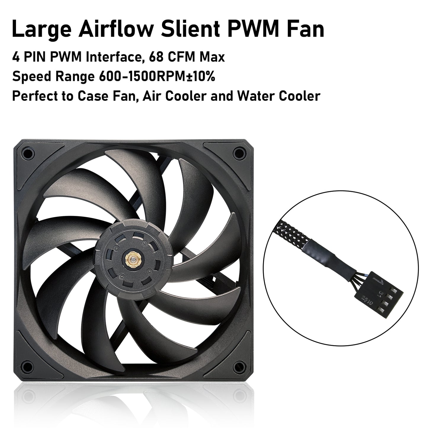 JAZZCOOLING PWM PC Fans, 120mm Fans,High Performance 12V-4PIN PWM Fans,HE-120 3 Pack 120mm Fan with FDB Bearing 400-1,80RPM 73.6CFM - Low Noise Computer Fans for PC Case, Radiator, and CPU Cooling