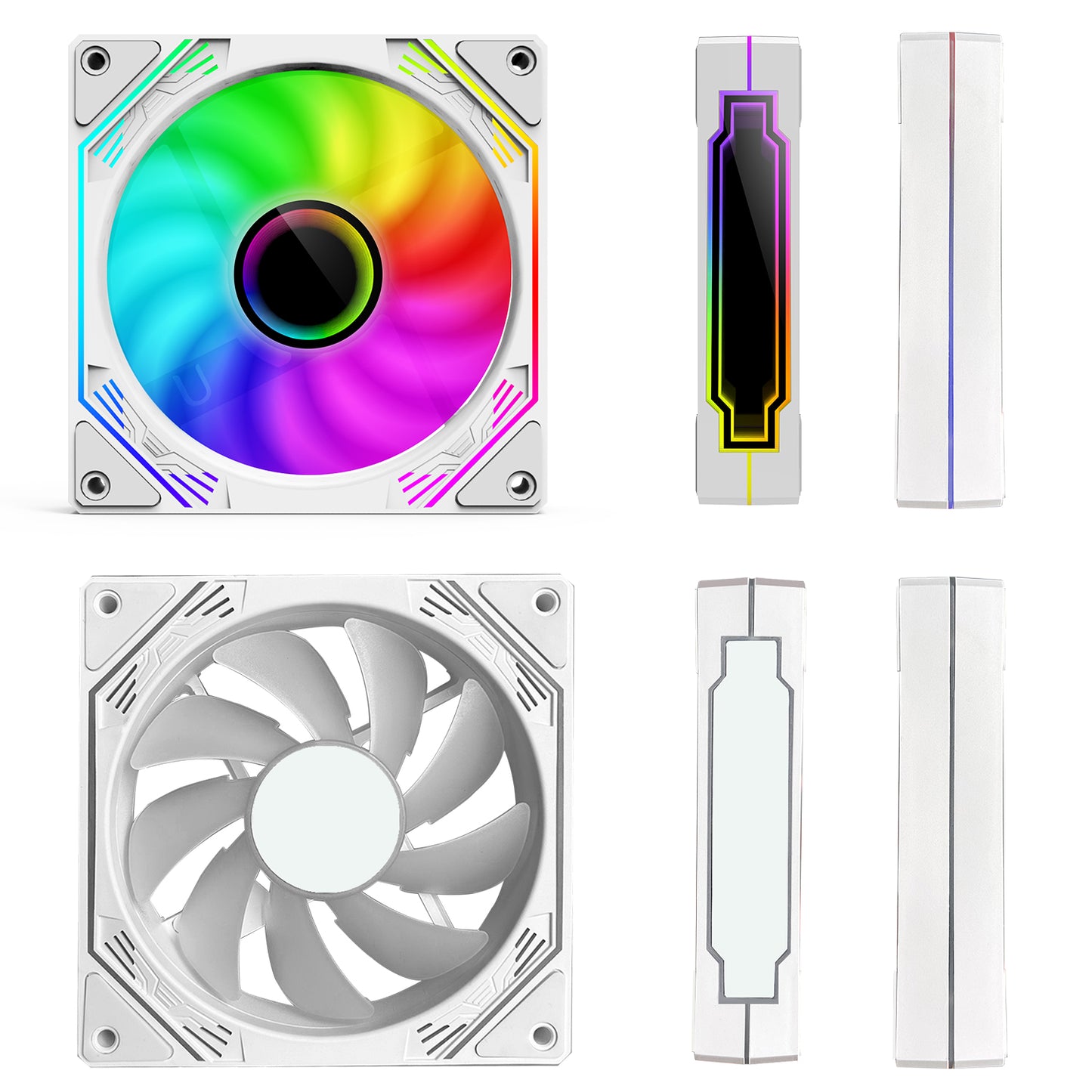 RGB Fans 120mm PWM Fans 3 Pack White PC argb Fans, HM-120 pc pwm RGB Fans with 12v 4pin pwm and 5v 3pin argb Plug, Infinity Mirror ARGB Addressable Lighting - Low Noise Computer Fans for PC Cooler and Case