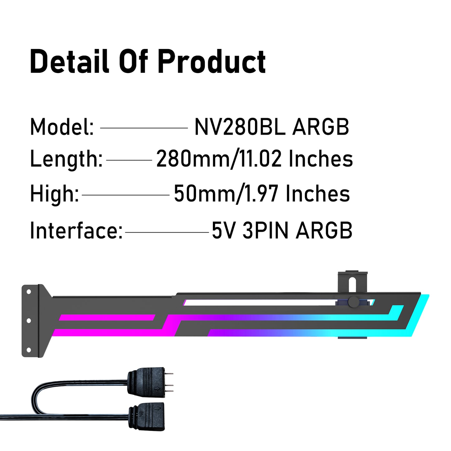 RGB GPU Support Bracket, GPU Brace Support, 5V 3Pin addressable GPU Holder, Built-in ARGB, Adjustable Length and Height