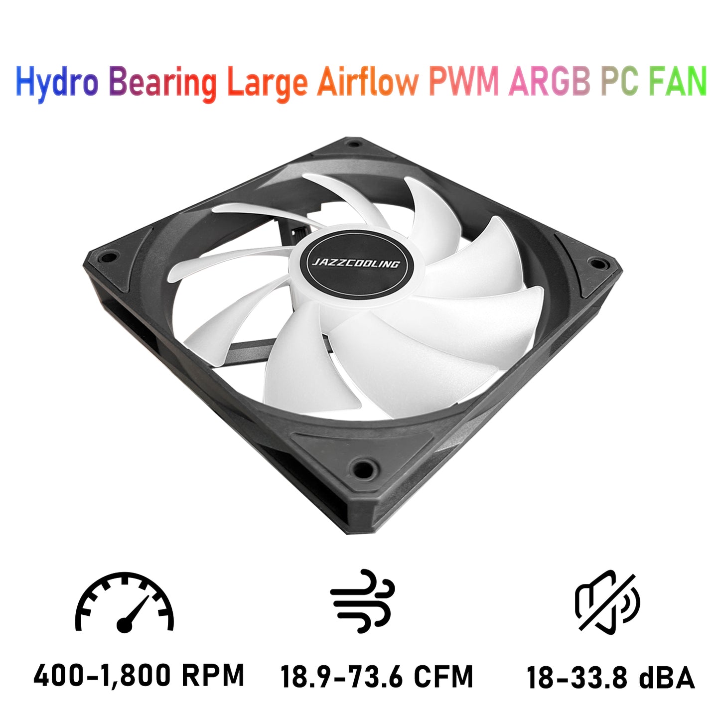 JAZZCOOLING ARGB Fans, PC Fans 120mm PWM Fans 3 Pack 5V-3PIN Addressable RGB Fans, HF-120 PC Cooling Fans, 1800RPM 73.6CFM Quiet Under 33.8dBA, Computer Fans for PC Case CPU Cooler and Liquid Cooler.