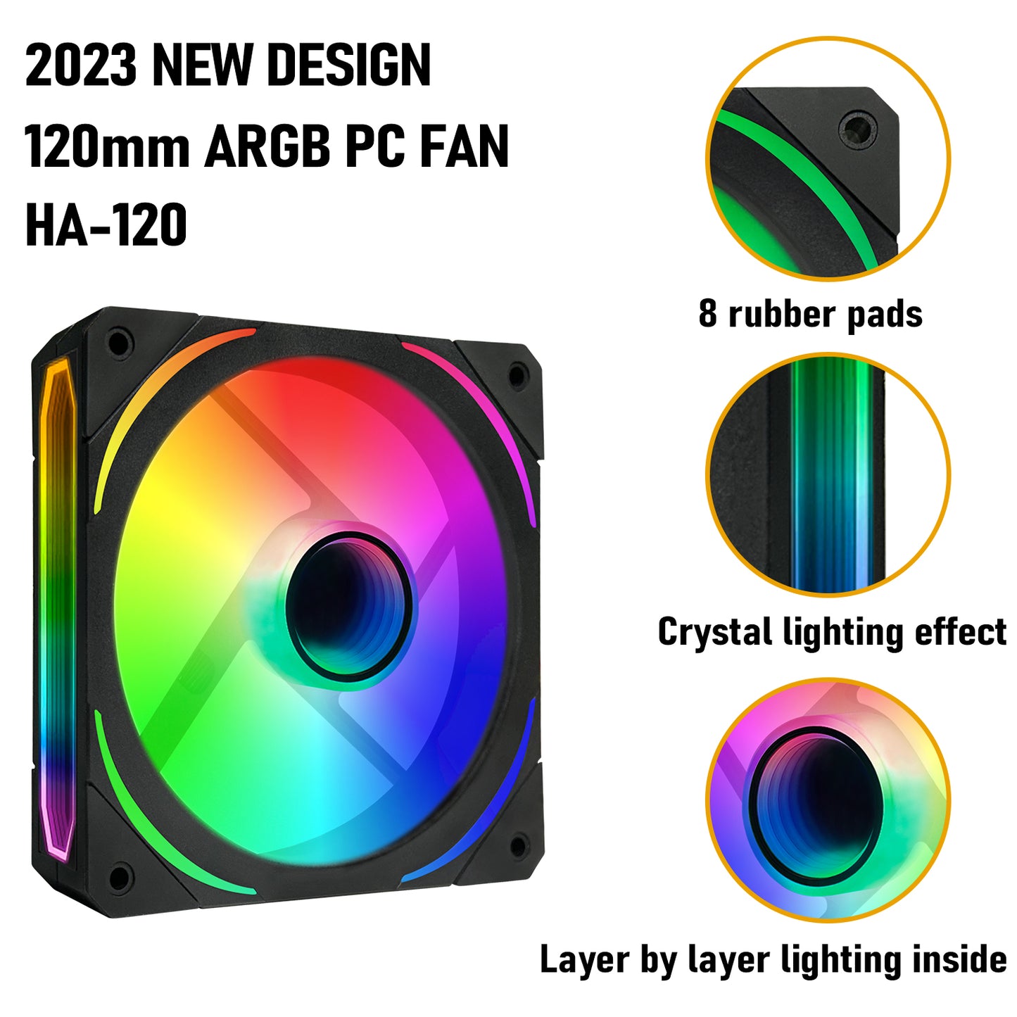 RGB Fans 120mm PWM Fans 3 Pack PC argb Fans, HA-120 pc pwm RGB Fans with 12v 4pin pwm and 5v 3pin argb Plug, Infinity Mirror ARGB Addressable Lighting - Low Noise Computer Fans for PC Cooler and Case