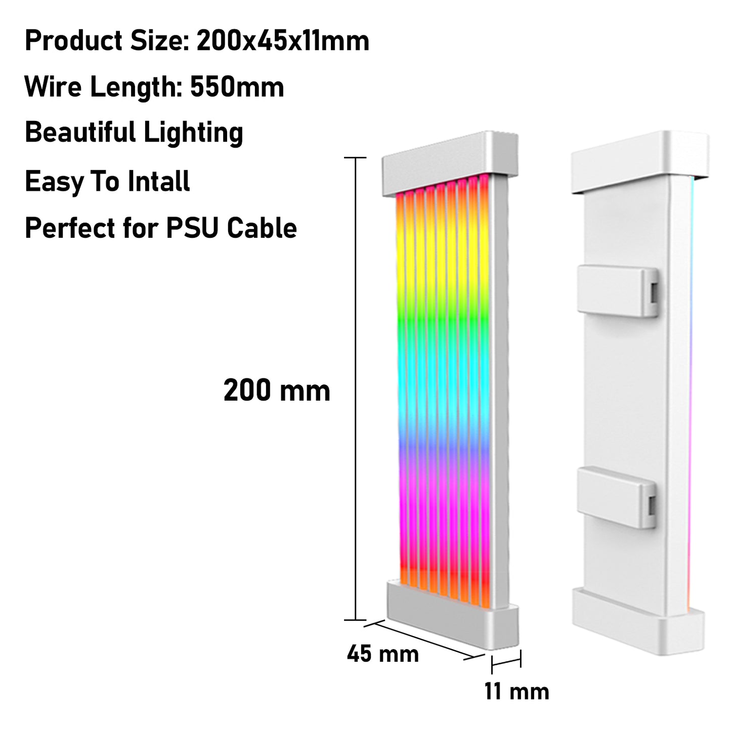 JAZZCOOLING PC RGB Light Panel for PSU Cables PC RGB GPU Cable, CL200 5V 3Pin ARGB Sync PC Cables, Pefect for 6Pin 8Pin 12Pin 16Pin 24Pin PSU RGB Cable Extensions, Colorful for PC Case