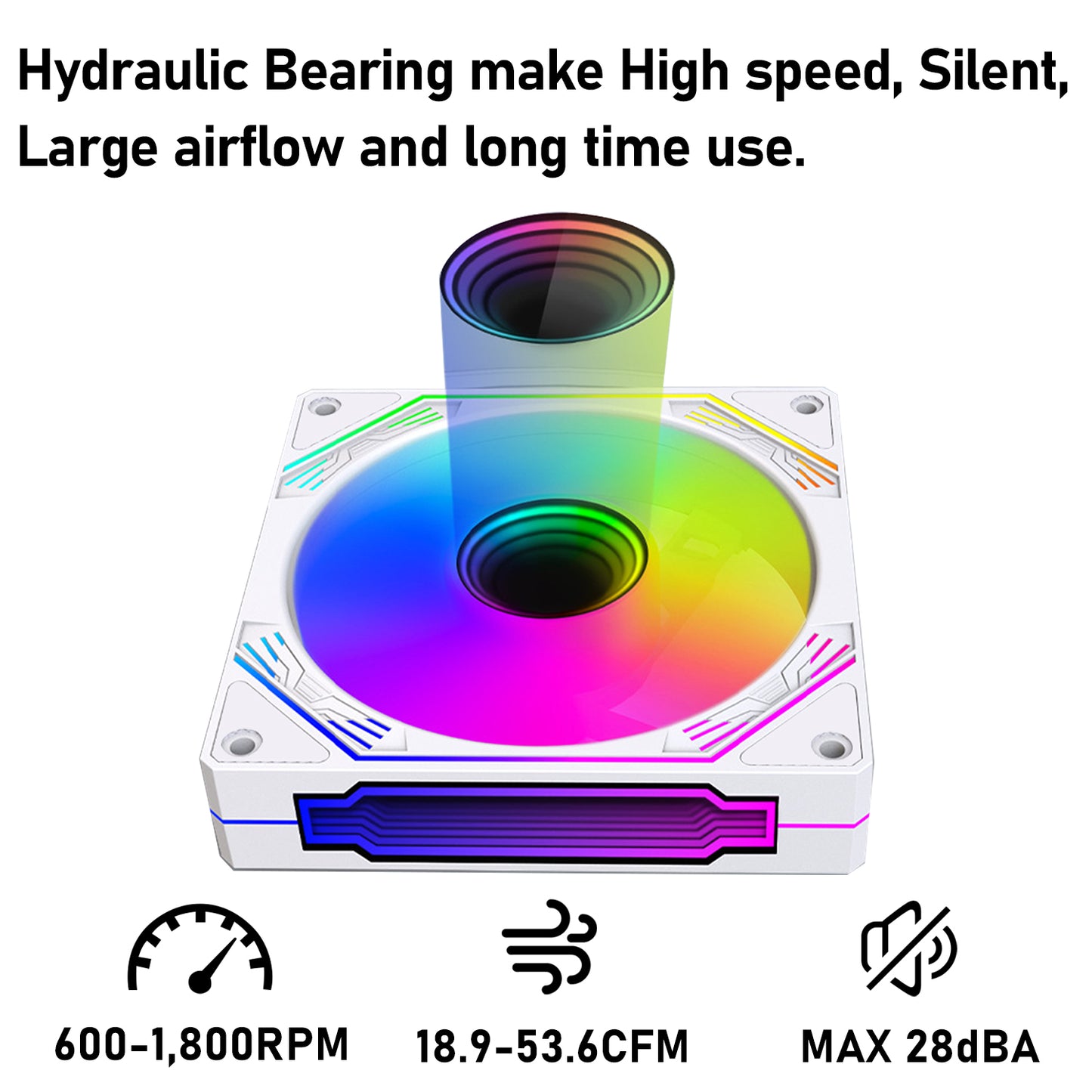 RGB Fans 120mm PWM Fans 3 Pack White PC argb Fans, HM-120 pc pwm RGB Fans with 12v 4pin pwm and 5v 3pin argb Plug, Infinity Mirror ARGB Addressable Lighting - Low Noise Computer Fans for PC Cooler and Case