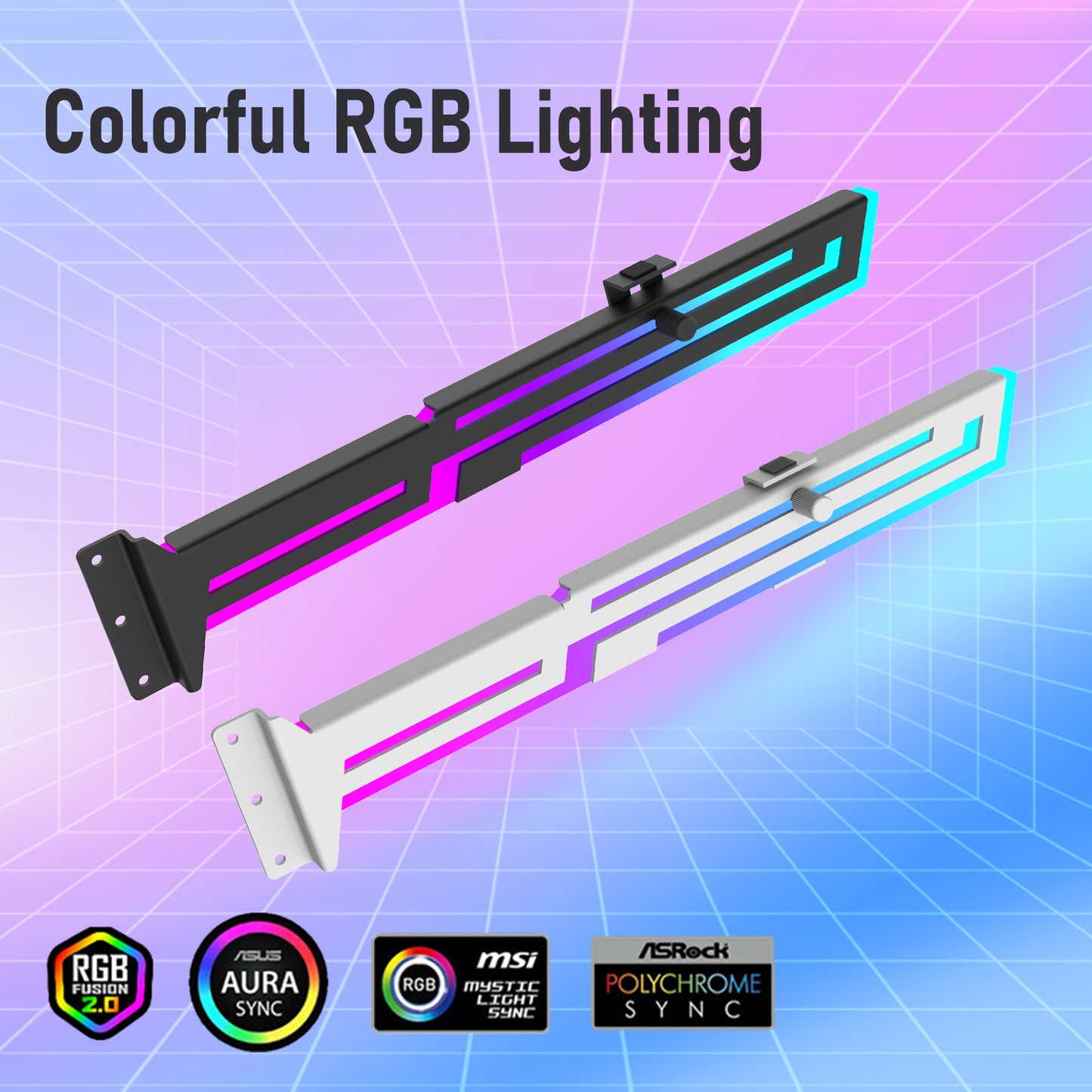 RGB GPU Support Bracket, GPU Brace Support, 5V 3Pin addressable GPU Holder, Built-in ARGB, Adjustable Length and Height