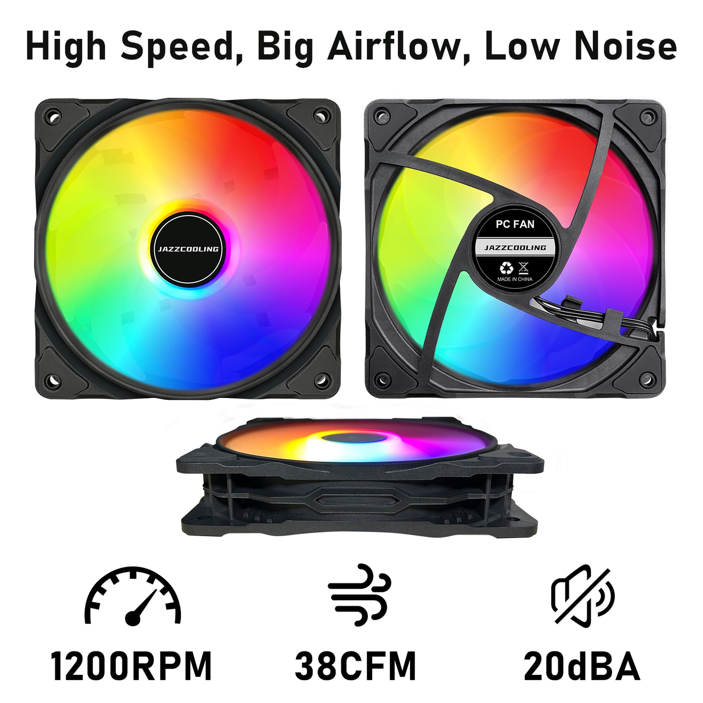 RGB Fans 120mm Case Fan 3 Pack PC Case Fans, FM-120 High Performance Quiet 12V 3PIN and Molex 4PIN PSU Plug Static RGB PC Fans, Hydraulic Bearing - 1,200 RPM Low Noise Computer Fans for PC Case