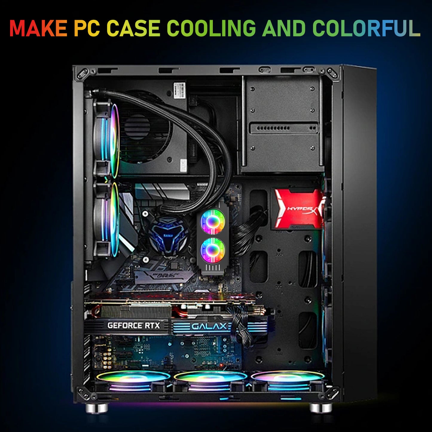 JAZZCOOLING Computer Memory Ram Radiator Aluminum Heatsink ram Cooler Fan with Dual 50mm 4Pin PWM &5V 3PIN ARGB ram Cooling Fan for Memory Module Cooling Solution (Black)