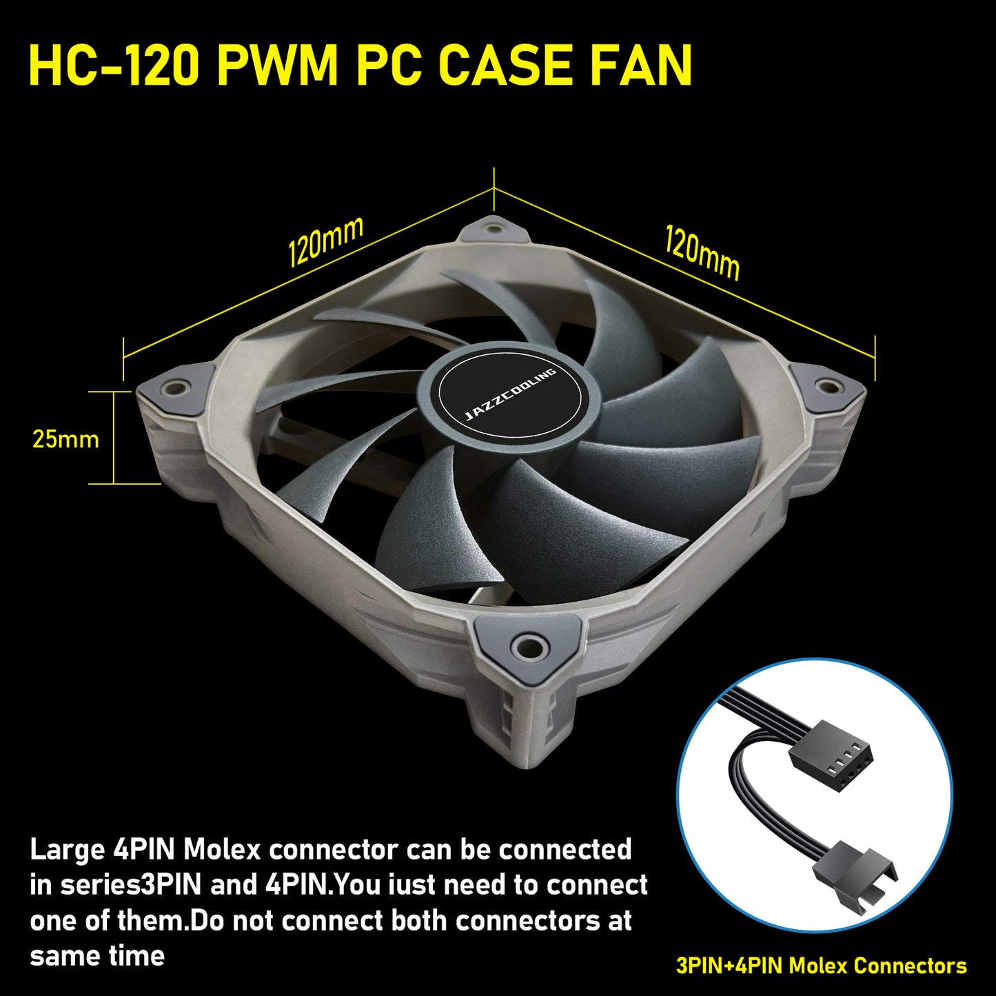PWM Fan 3Pack 120mm PC Fans, HC-120 High Performance 12V-4PIN Fan with PWM, Quiet 1,500RPM up to 68CFM High Airflow pc Fan, SFDB Bering 120mm Fan, Computer case Fans for Air and Liquid Cooler