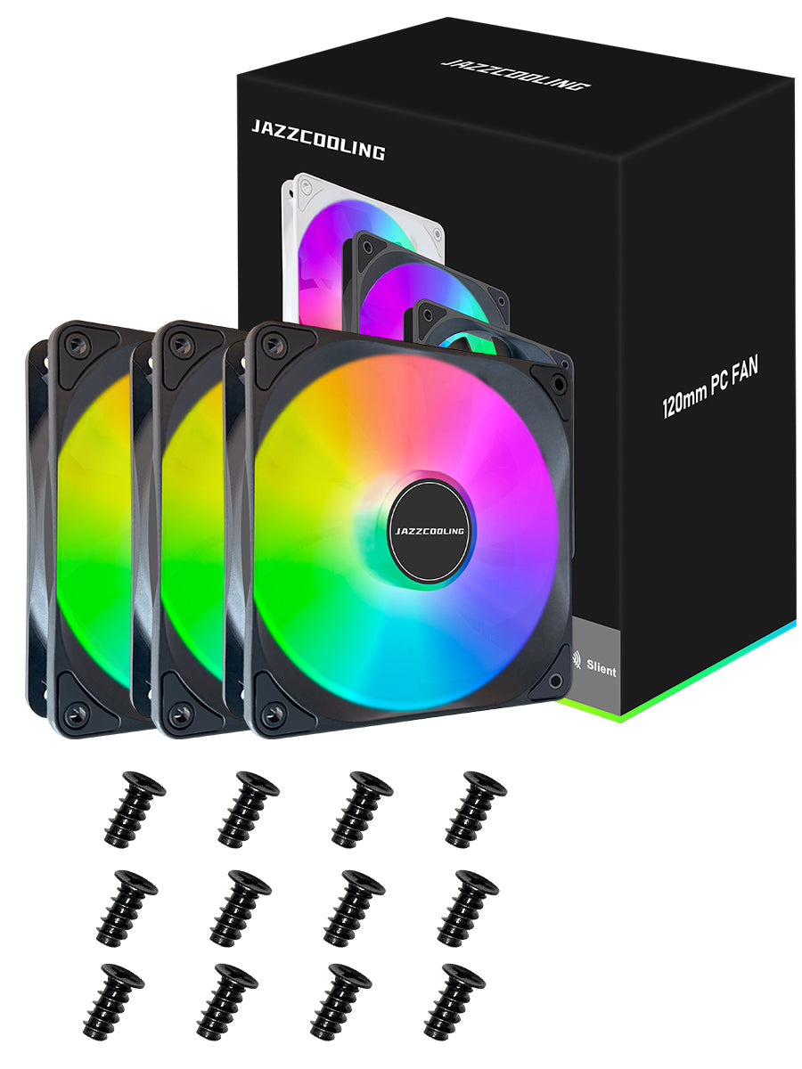 120mm Case Fan 3 Pack RGB Fans, FS-120 High Performance Quiet 120mm Cooling PC Fans, with Hydraulic Bearing - Low Noise with 12v 3pin and molex 4pin PSU Plug Computer RGB Case Fans for PC Case