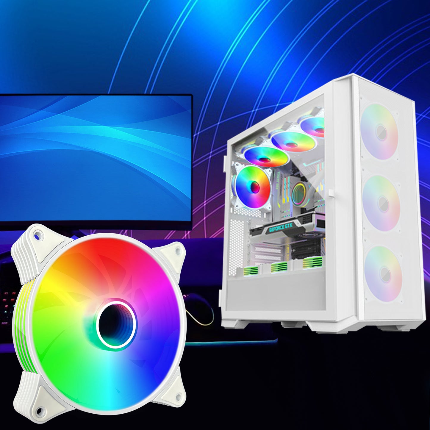 Infinity Mirror RGB Fans 120mm Case Fan 3 Pack PC Fans, FL-120W Slient PC Cooling Fan 12V 3PIN and molex 4PIN PSU Plug PC Case Fans, with Hydraulic Bearing - 1,200 RPM Quiet Computer Fans for PC Case