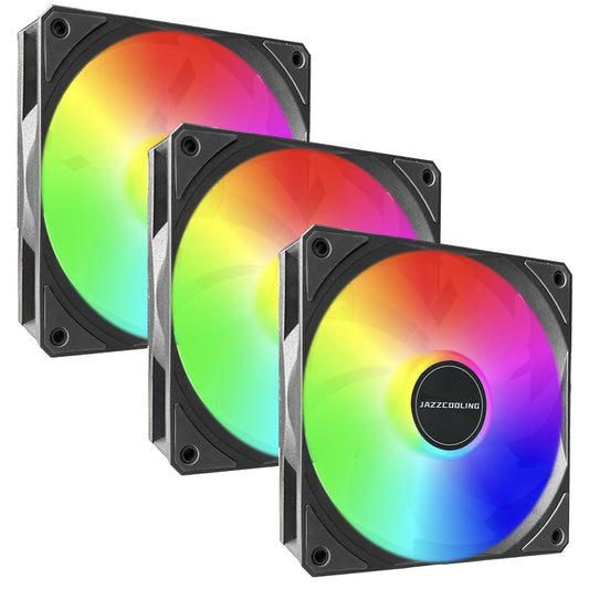 JAZZCOOLING ARGB Fans, PC Fans 120mm PWM Fans 3 Pack 5V-3PIN Addressable RGB Fans, HF-120 PC Cooling Fans, 1800RPM 73.6CFM Quiet Under 33.8dBA, Computer Fans for PC Case CPU Cooler and Liquid Cooler.
