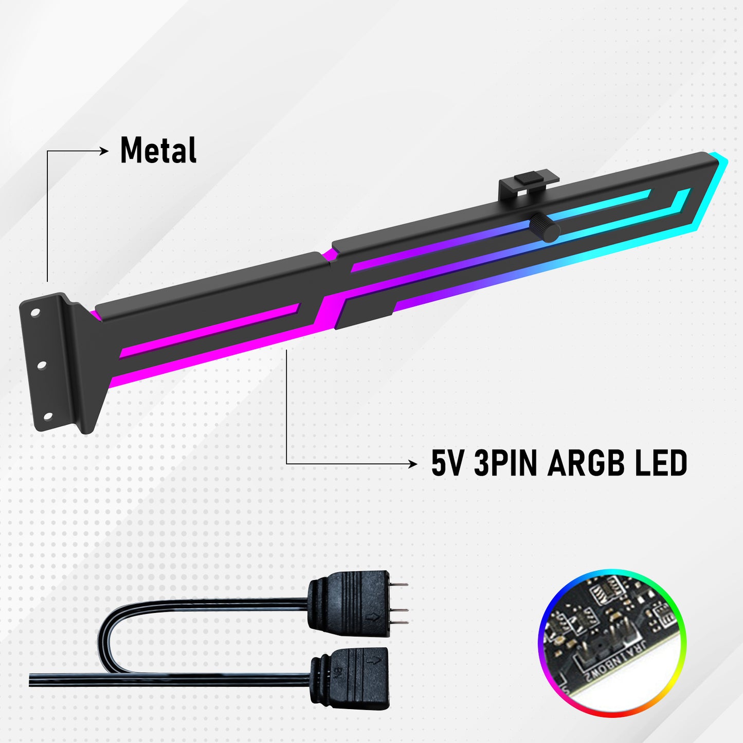 RGB GPU Support Bracket, GPU Brace Support, 5V 3Pin addressable GPU Holder, Built-in ARGB, Adjustable Length and Height