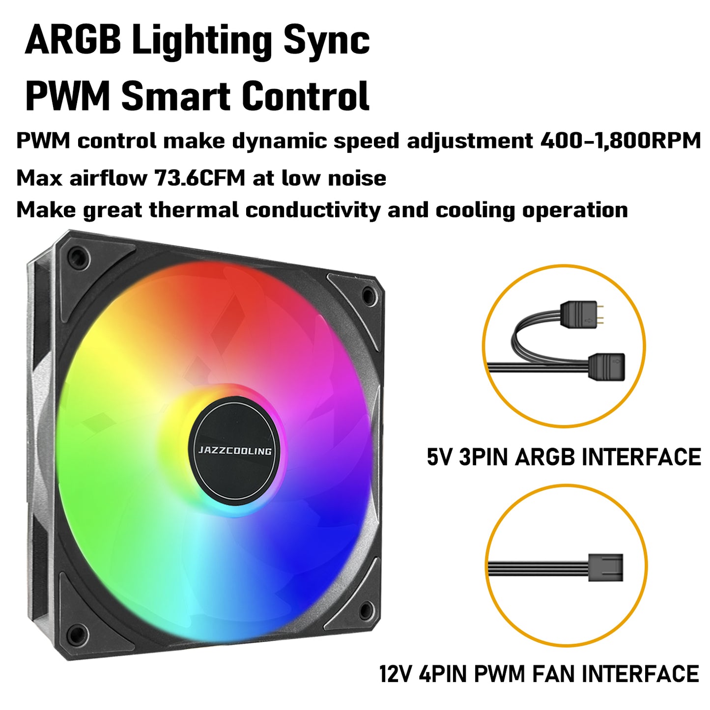 JAZZCOOLING HF500 CPU Air Cooler 5 Heat Pipes,180W TDP CPU Cooler for Intel LGA 1700/1200/115X/20XX AMD AM5/AM4,120mm RGB Fan 5V-3PIN ARGB Addressable Lights Motherboard Sync(Black)