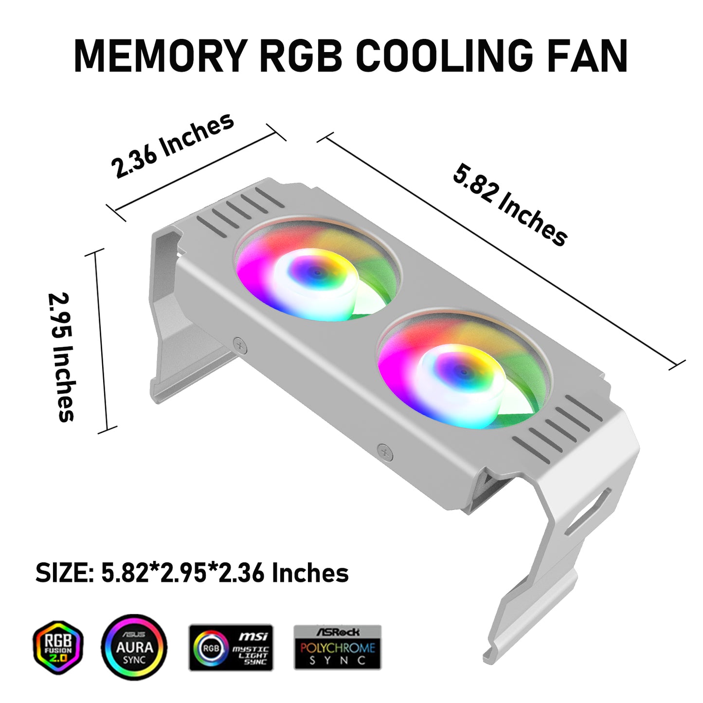 JAZZCOOLING Computer Memory Ram Radiator Aluminum Heatsink ram Cooler Fan with Dual 50mm 4Pin PWM &5V 3PIN ARGB ram Cooling Fan for Memory Module Cooling Solution (WHITE)