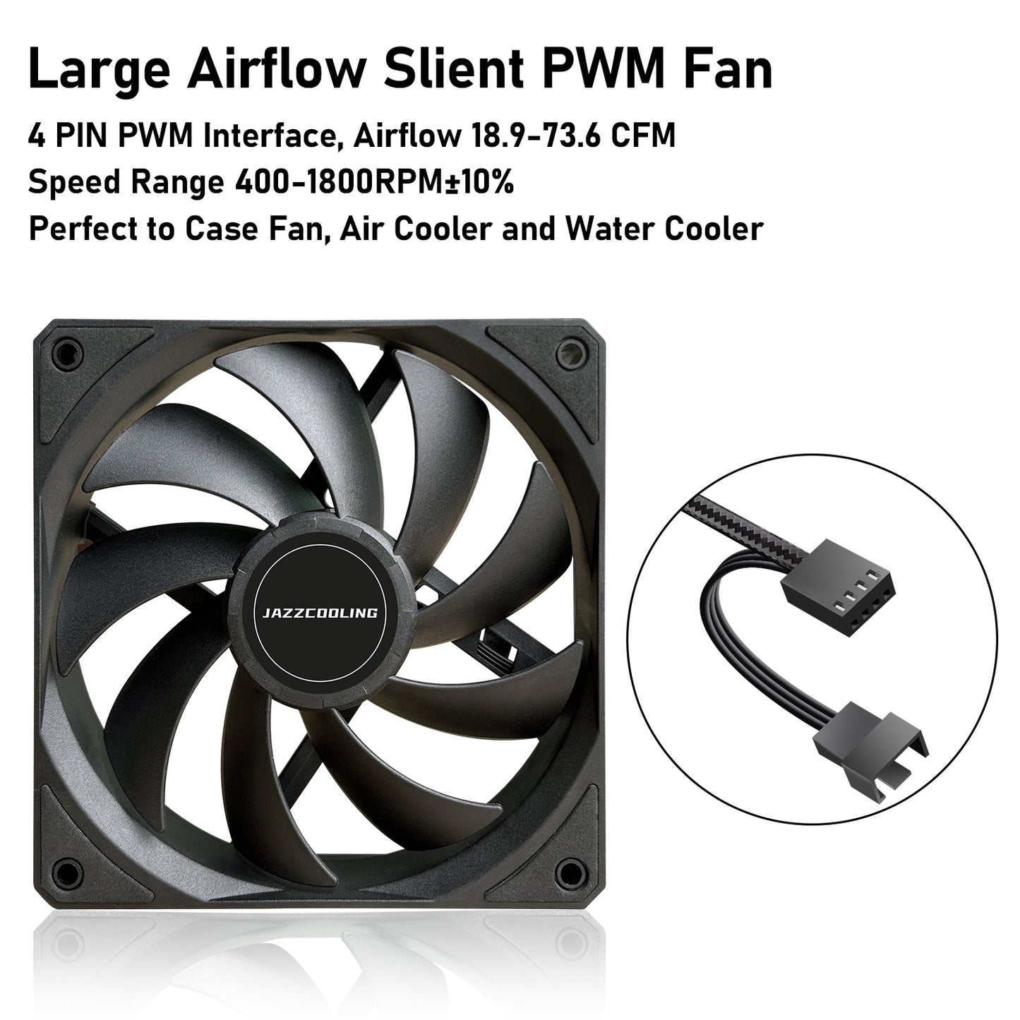 PWM PC Fans, 3PACK 120mm Cooling Fan,High Airflow 4pin PWM Fan, Pressure Optimised 120mm Fan, Rifle Bearing 1,800RPM 73.6CFM, Quiet Computer Fans for PC Case, Radiator, CPU Air and Liquid Cooler
