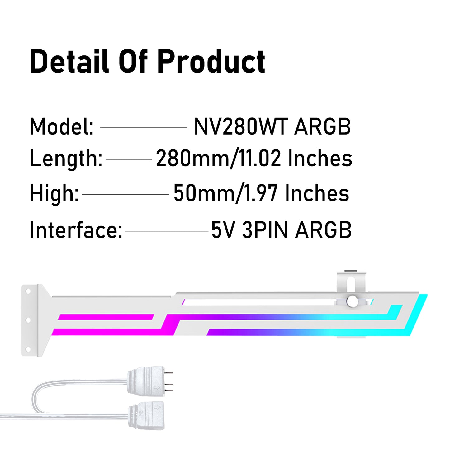 ARGB GPU Support Bracket, RGB GPU Brace Support, 5V 3Pin addressable GPU Holder, 5v 3pin ARGB White GPU Support Video Card sag Holder, Adjustable Length and Height GPU Stand (White)