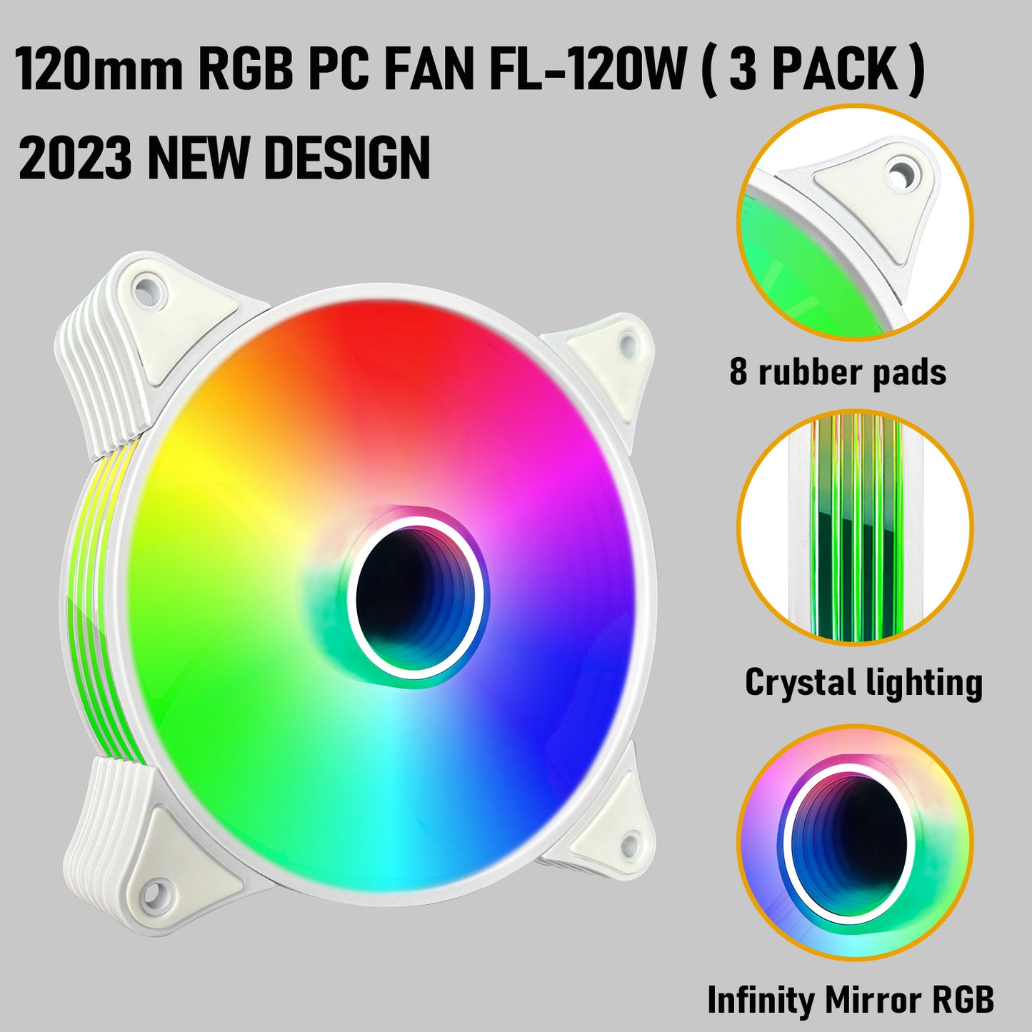 Infinity Mirror RGB Fans 120mm Case Fan 3 Pack PC Fans, FL-120W Slient PC Cooling Fan 12V 3PIN and molex 4PIN PSU Plug PC Case Fans, with Hydraulic Bearing - 1,200 RPM Quiet Computer Fans for PC Case
