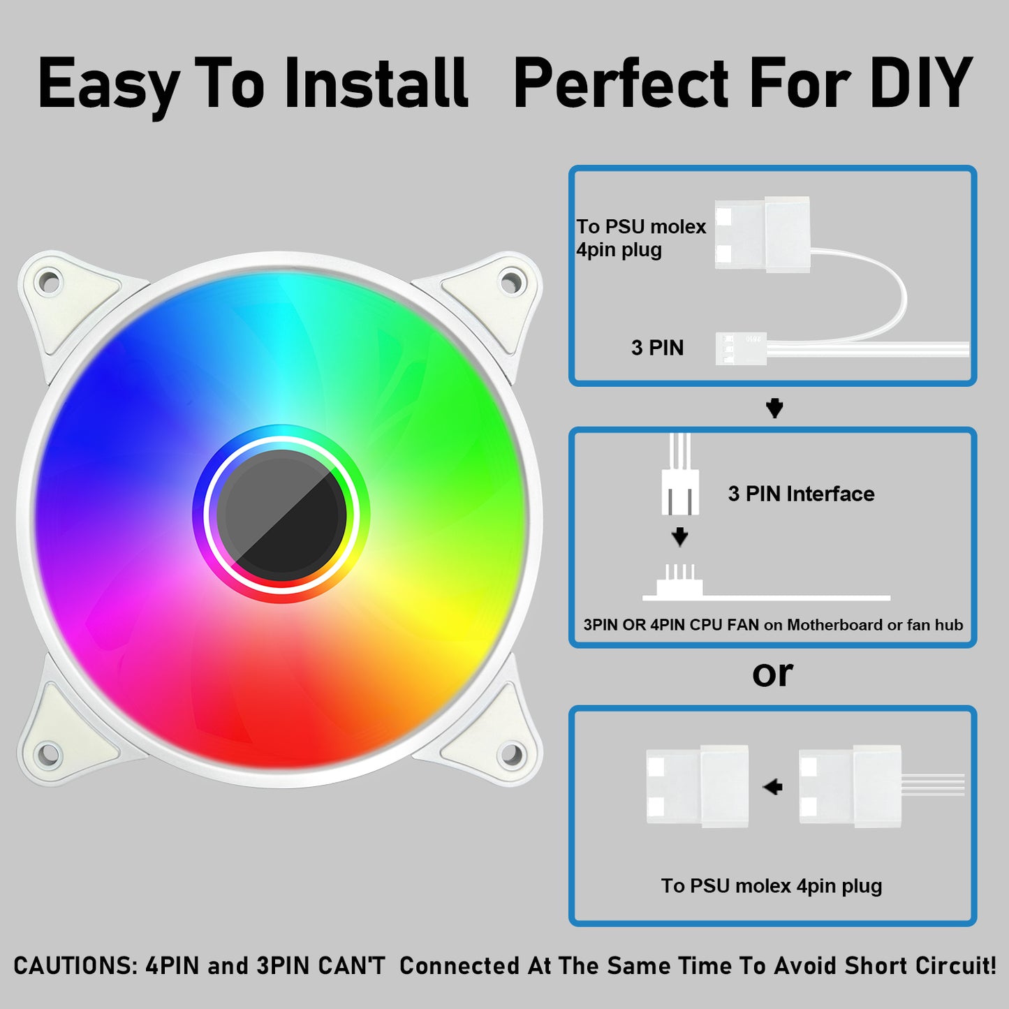 Infinity Mirror RGB Fans 120mm Case Fan 3 Pack PC Fans, FL-120W Slient PC Cooling Fan 12V 3PIN and molex 4PIN PSU Plug PC Case Fans, with Hydraulic Bearing - 1,200 RPM Quiet Computer Fans for PC Case
