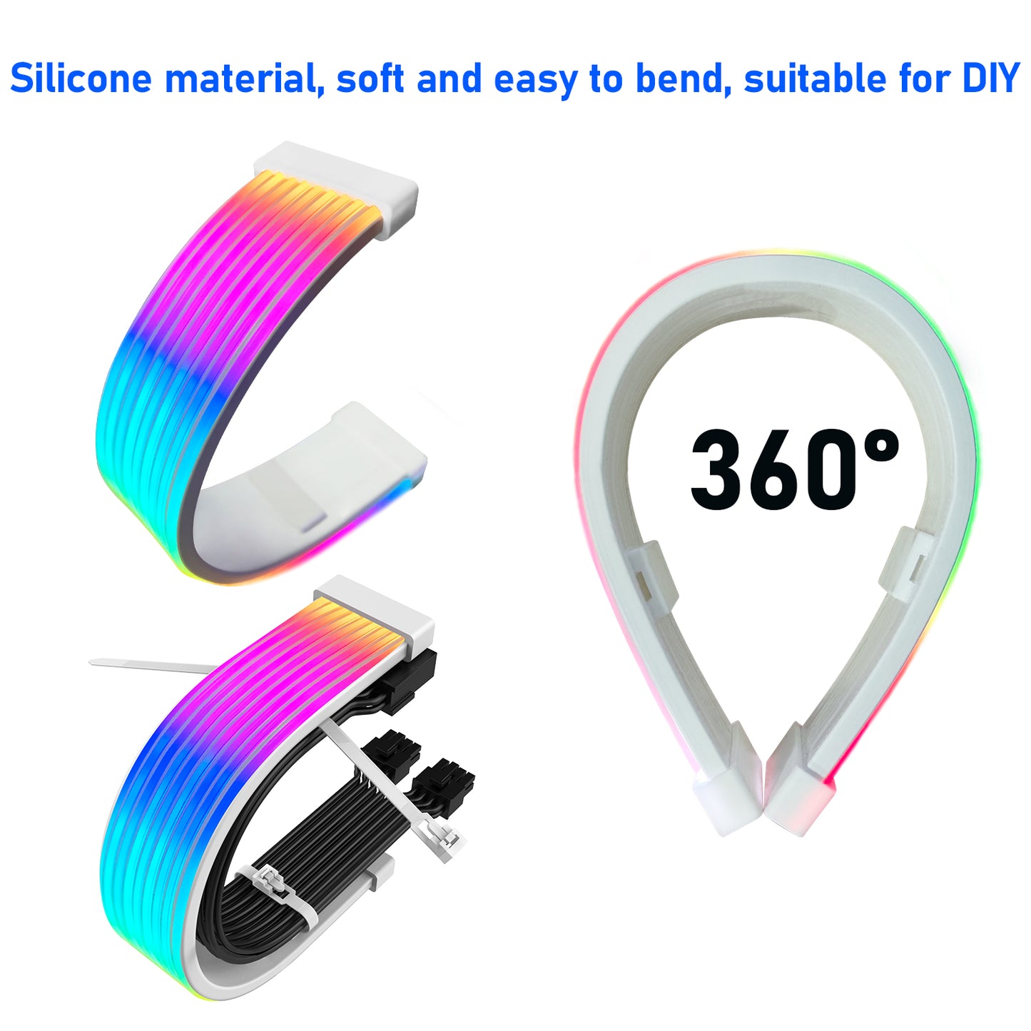 JAZZCOOLING PC RGB Light Panel for PSU Cables PC RGB GPU Cable, CL200 5V 3Pin ARGB Sync PC Cables, Pefect for 6Pin 8Pin 12Pin 16Pin 24Pin PSU RGB Cable Extensions, Colorful for PC Case