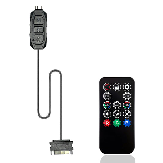ARGB Controller Kit for PC RGB Case Fans, ARGB Splitter, SATA Power RGB Fan Controller, Computer ARGB Fans Hub Control RGB and Single Light Effect, 14 Key Remote Control Switch Colors RGB Fan hub
